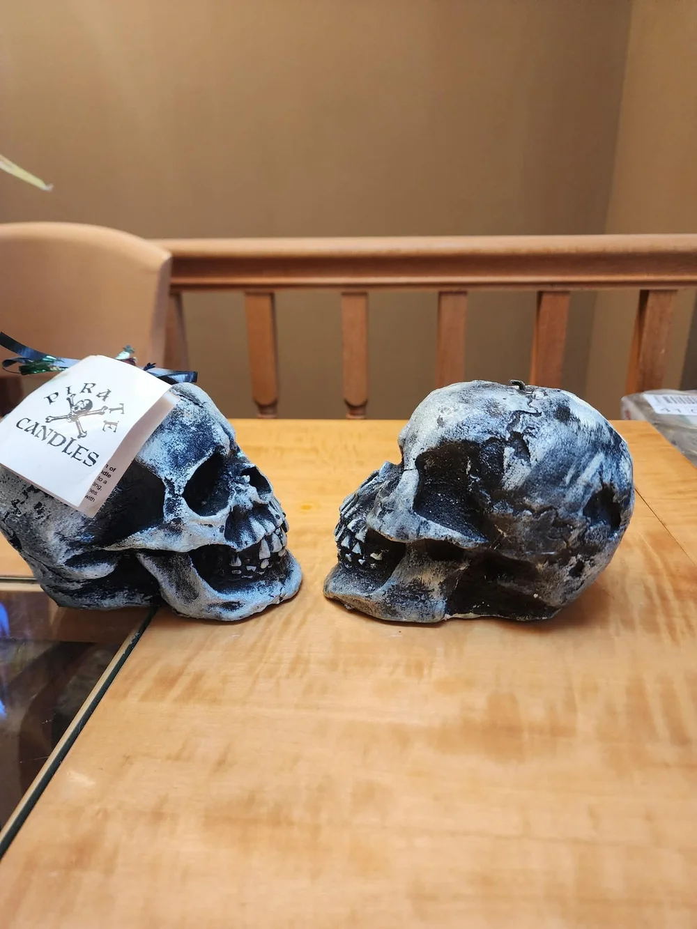 Decorative Black & White Skull Candle Holder - Gothic Home Accent